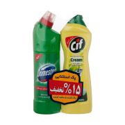 مایع کرمی پاک کننده چند منظوره سطوح با رایحه لیمو 750 میلی لیتر سیف و سفید کننده غلیظ سبز 750 میلی لیتر دامستوس